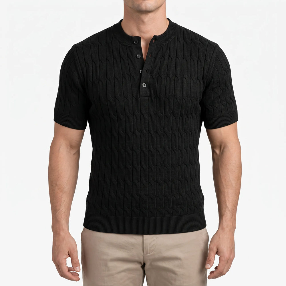 Knitare - Short-Sleeved Textured Henley Shirt